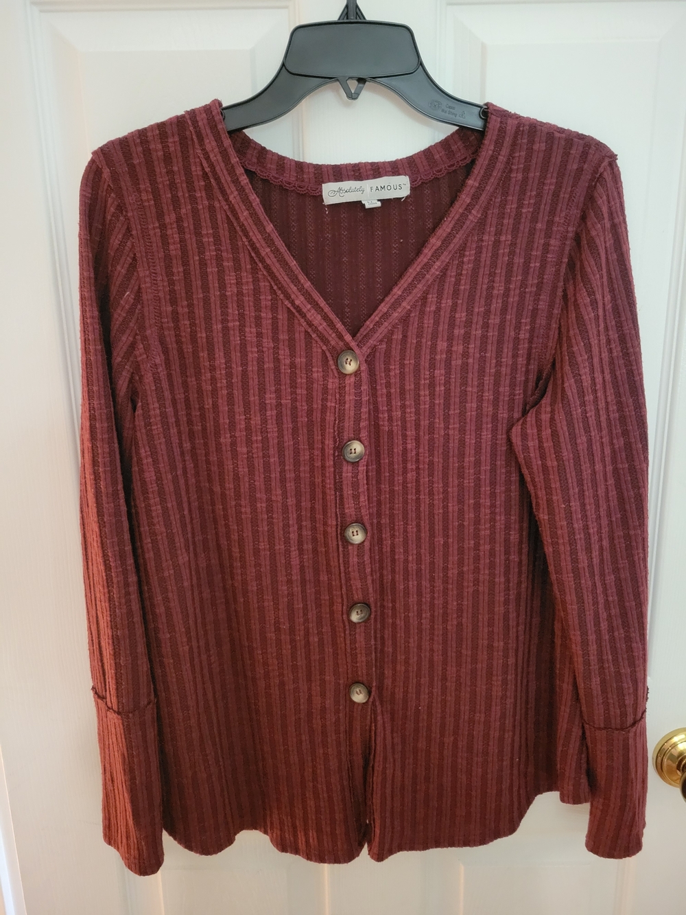 Absolutely Famous Burgundy Ribbed Button-Front Cardigan